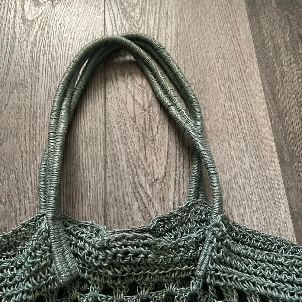 J. Jill Green Crochet Knit Tote Handbag - Picture 2 of 6